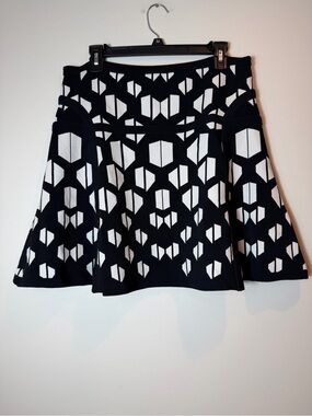  Diane von Furstenberg Black White Geometric A-Line Knit Mini Skirt Large